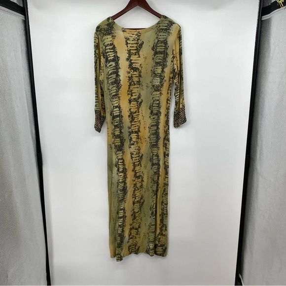 Daya Maxi Dress Womens Size Medium Gold Green Neon Snakeskin Print Half Sleeve - Picture 7 of 12